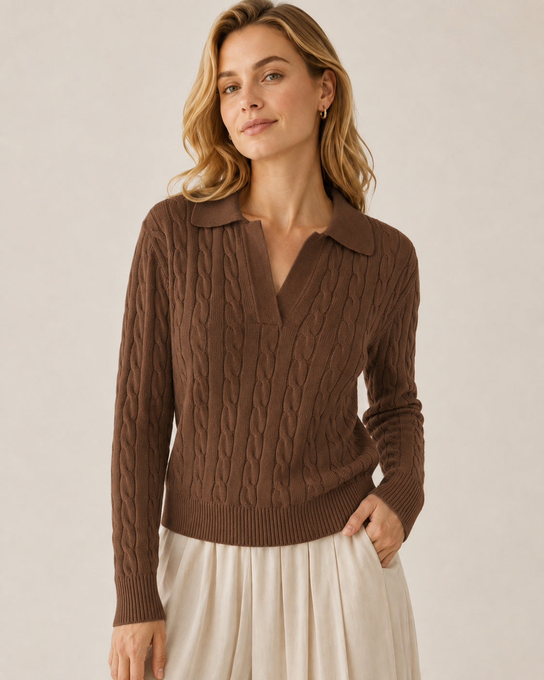 Cable Knit Polo Sweater