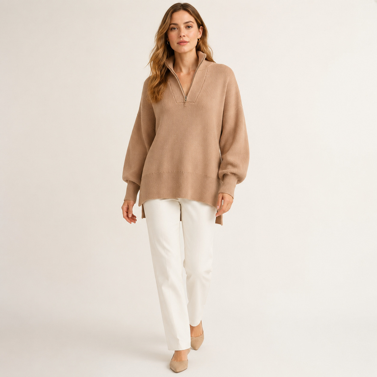 Half-Zip Oversized Knit Sweater