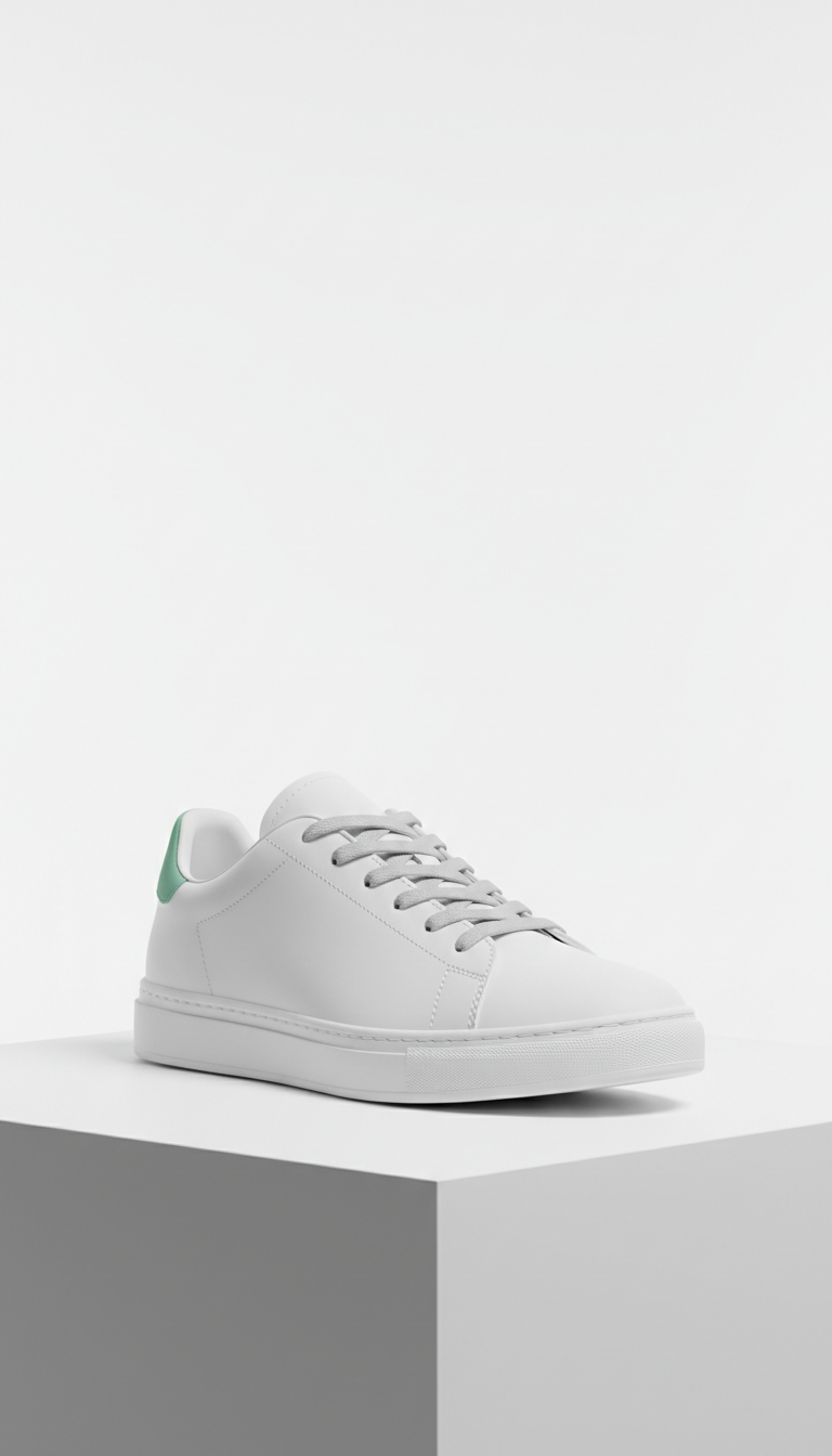 Minimalist White Sneaker with Pebbled Leather