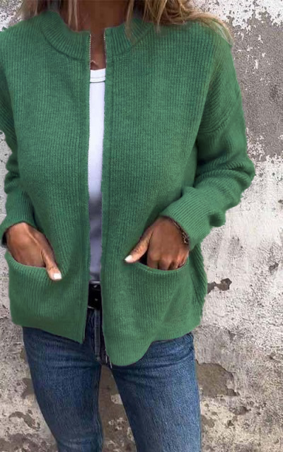 CLEARANCE SALE🔥 Round Neck Zipper Knitted Jacket