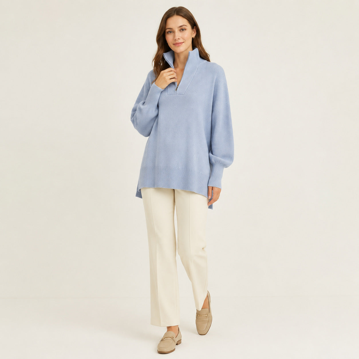 Half-Zip Oversized Knit Sweater