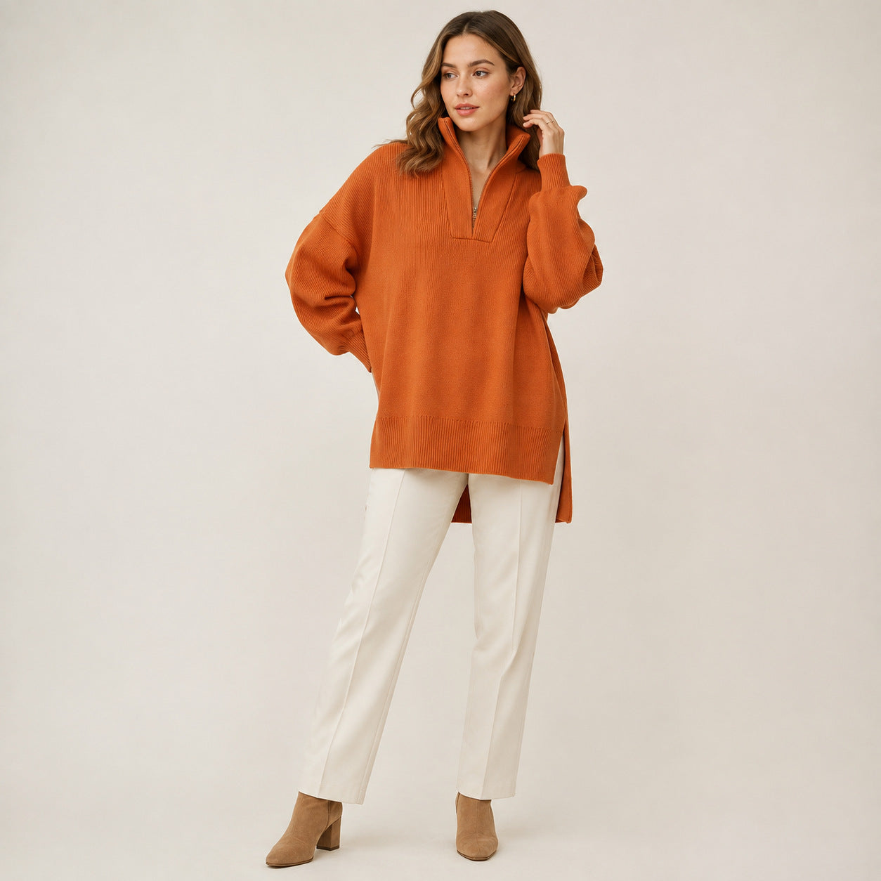 Half-Zip Oversized Knit Sweater