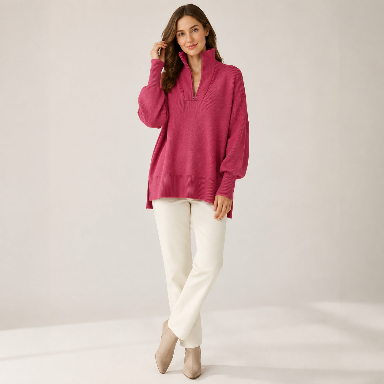 Half-Zip Oversized Knit Sweater