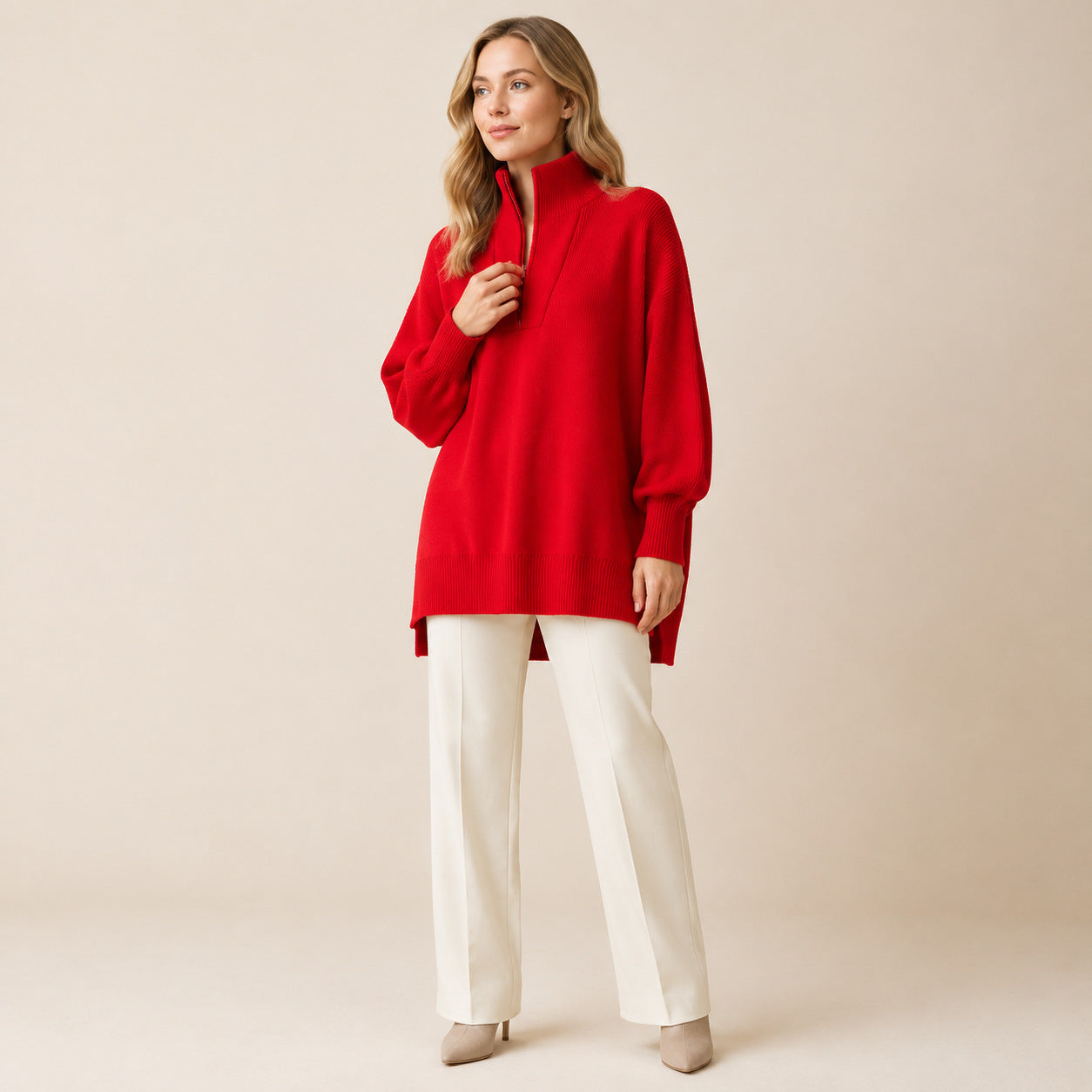 Half-Zip Oversized Knit Sweater
