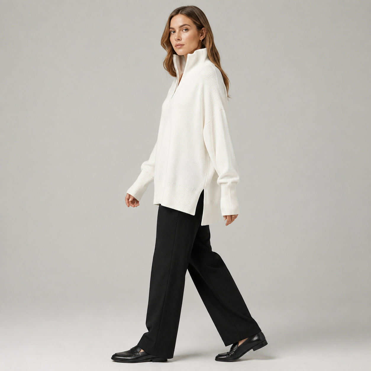 Half-Zip Oversized Knit Sweater