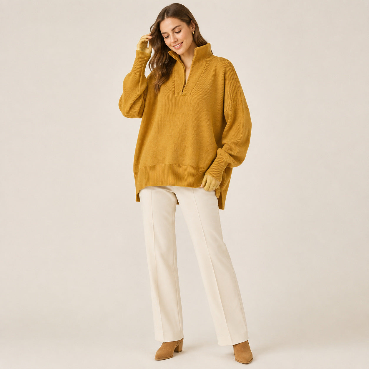 Half-Zip Oversized Knit Sweater