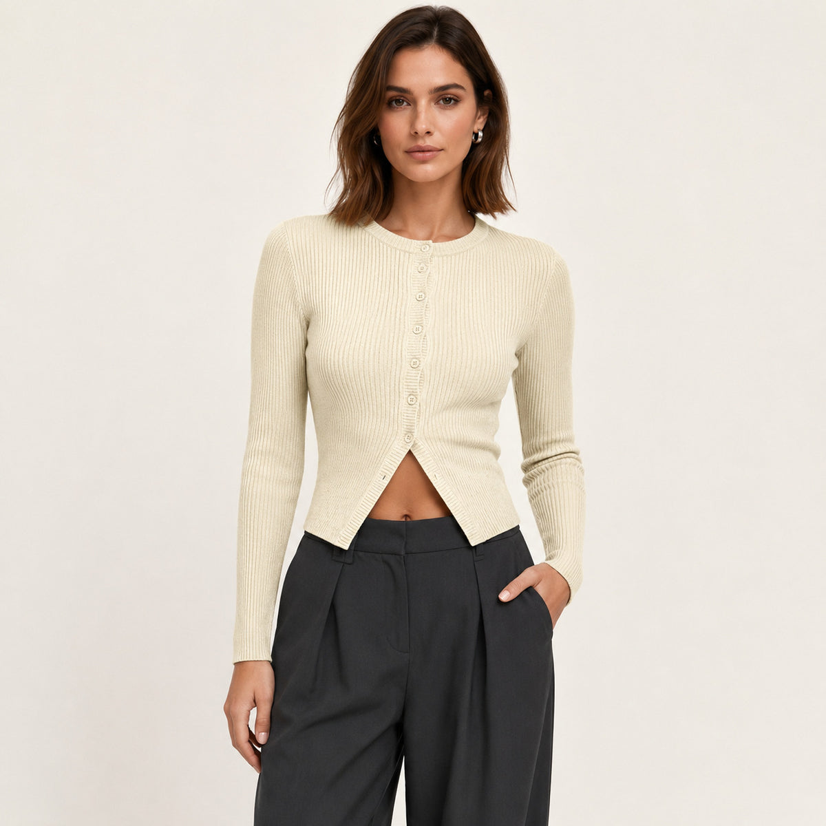 Fitted Ribbed Knit Cardigan