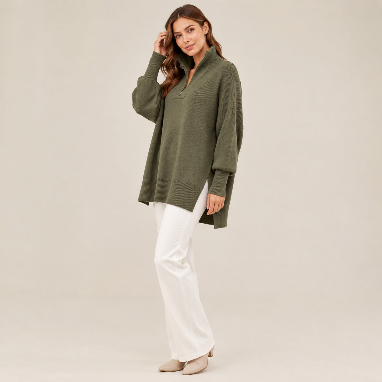 Half-Zip Oversized Knit Sweater