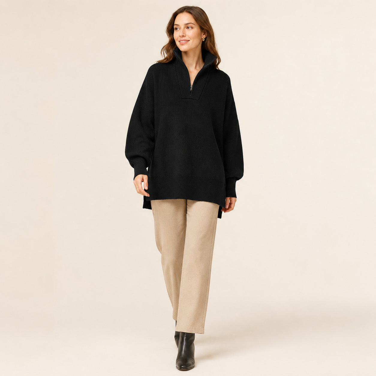 Half-Zip Oversized Knit Sweater