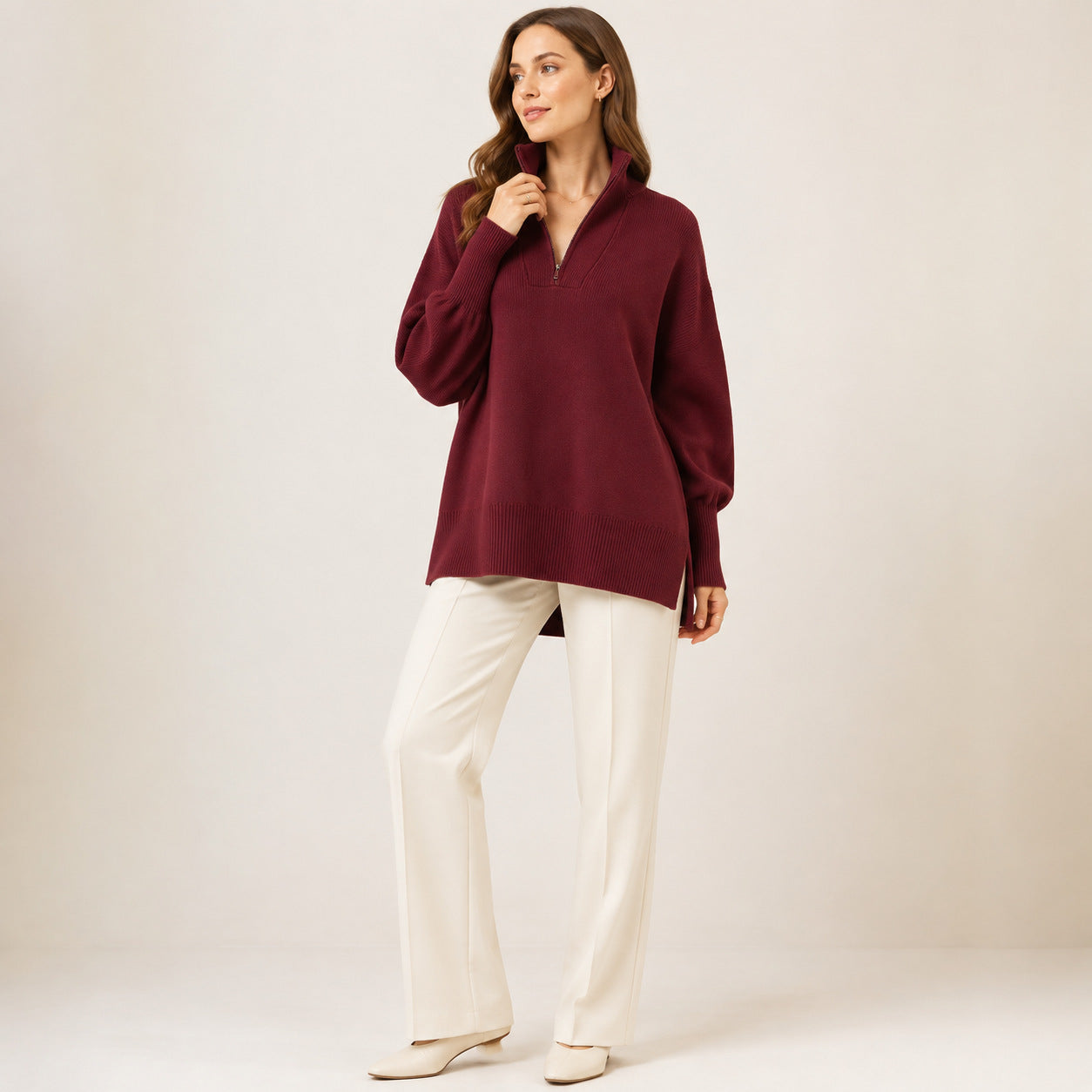 Half-Zip Oversized Knit Sweater