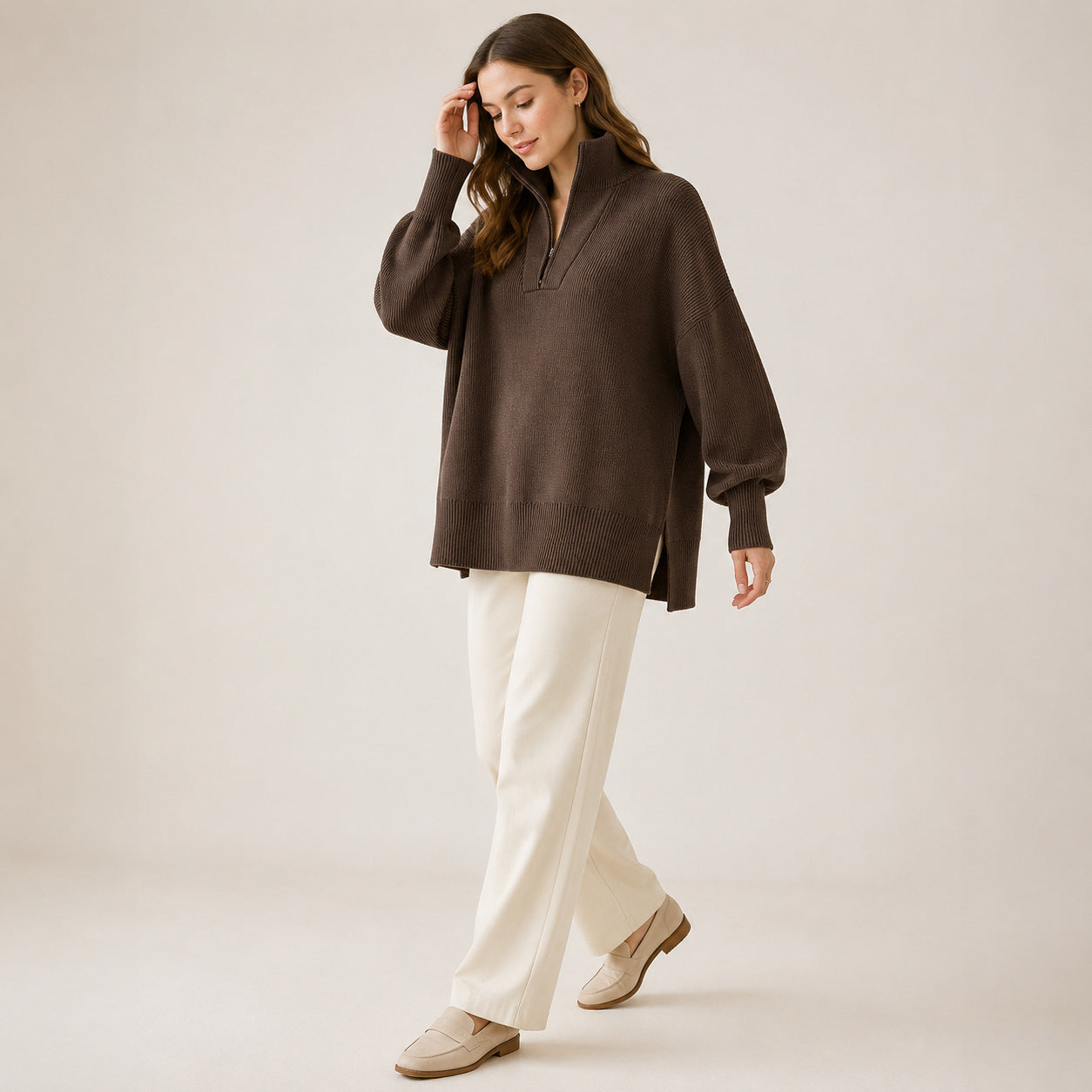 Half-Zip Oversized Knit Sweater