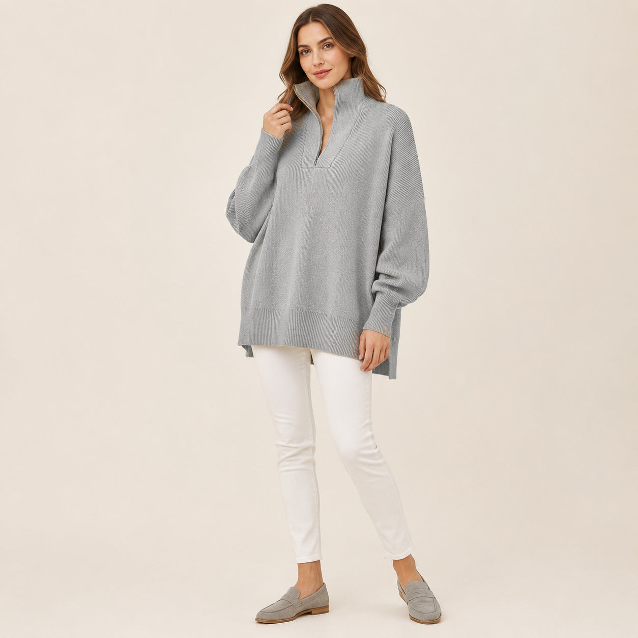 Half-Zip Oversized Knit Sweater