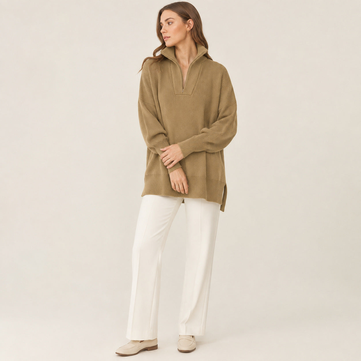 Half-Zip Oversized Knit Sweater